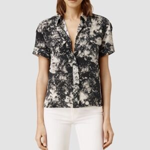 All Saints Monochrome Abstract Button Down Shirt